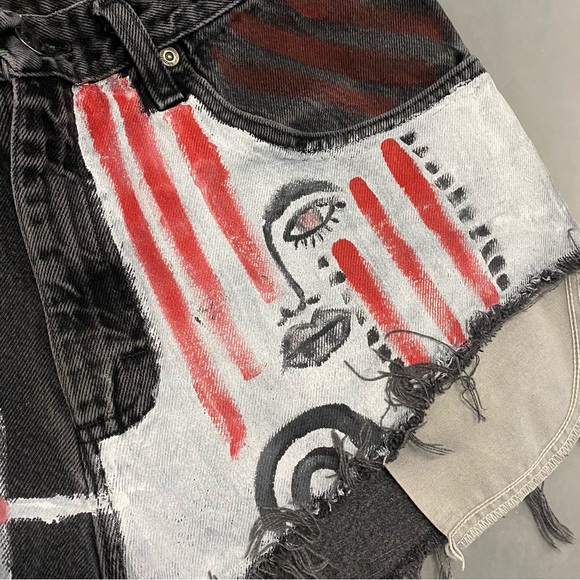 Vintage Wrangler Jean Shorts Custom Painted Distressed 34 - Picture 6 of 7